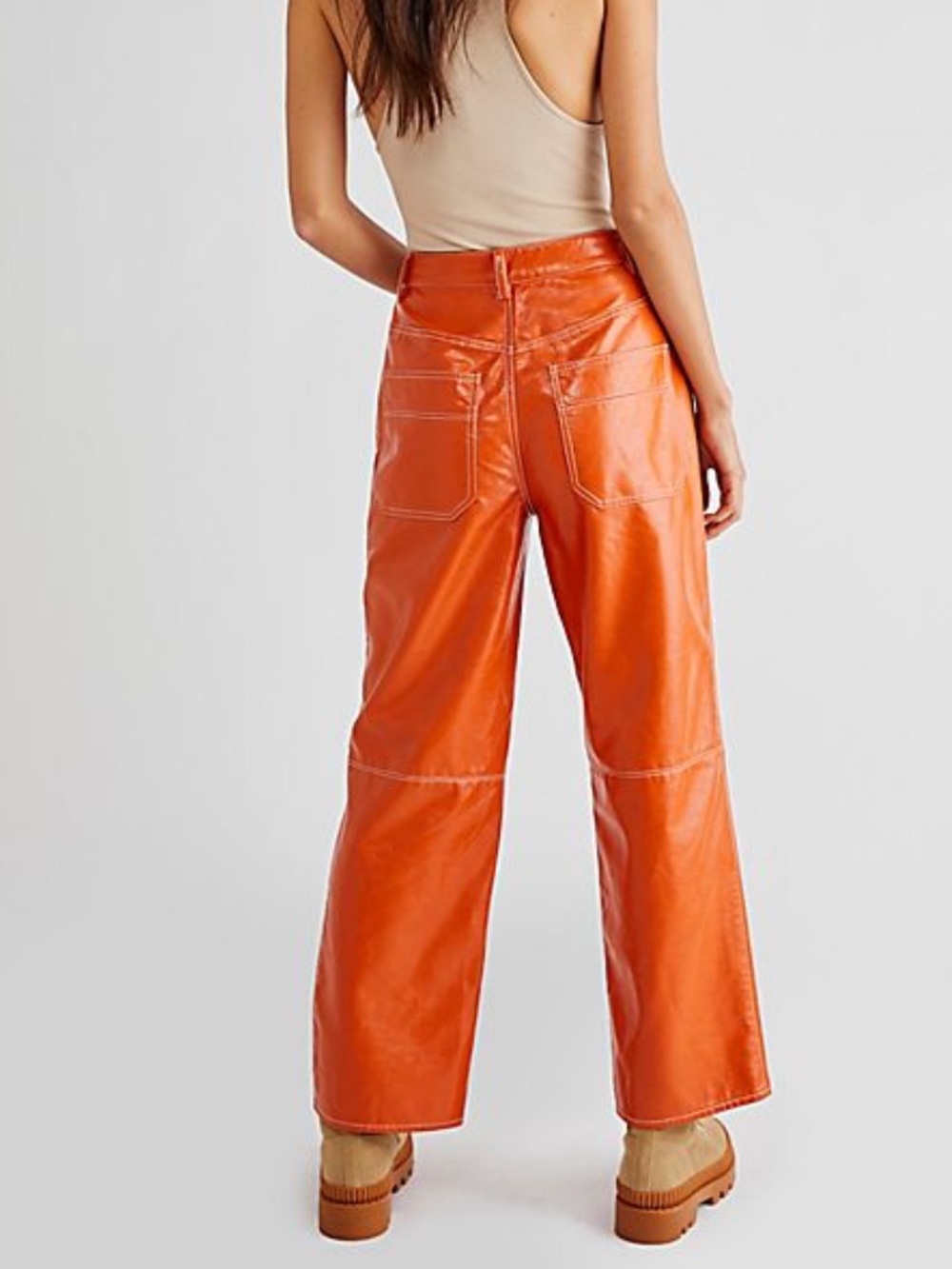 Free People Wide Leg Faux Leather Pants in Orange